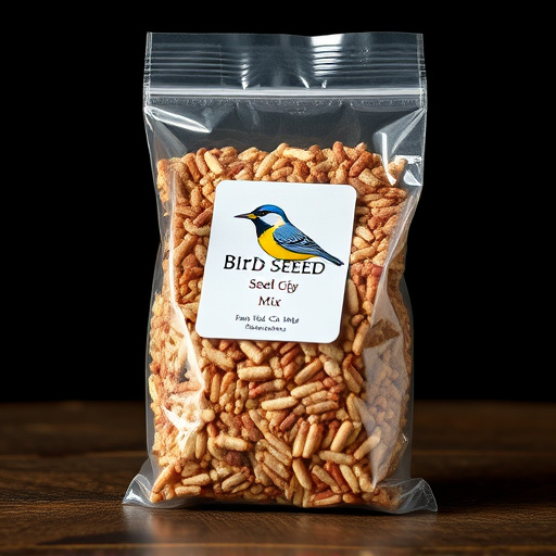 Packaged bird seed mix with label visible