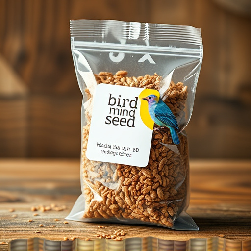 Packaged bird seed mix with label visible