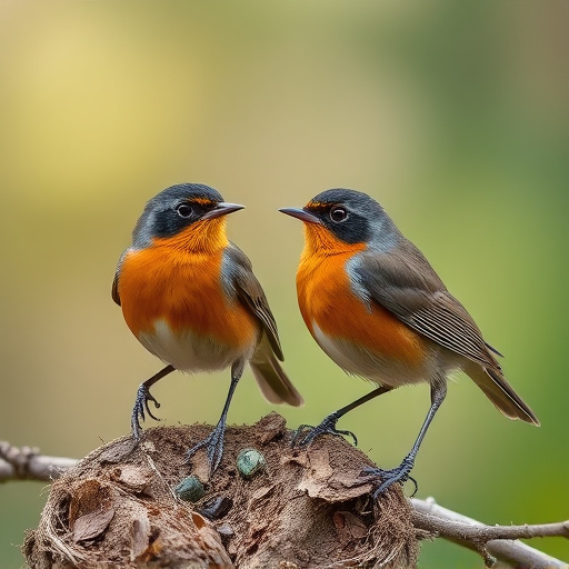 Pair of robins during breeding season
