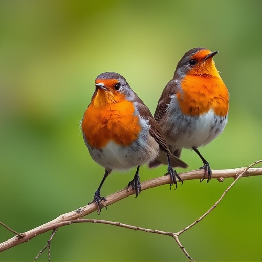 Pair of robins during breeding season