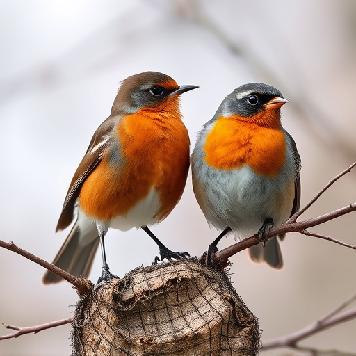 Pair of robins during breeding season