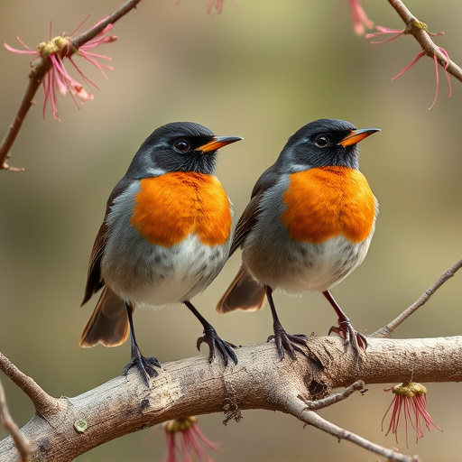 Pair of robins during breeding season