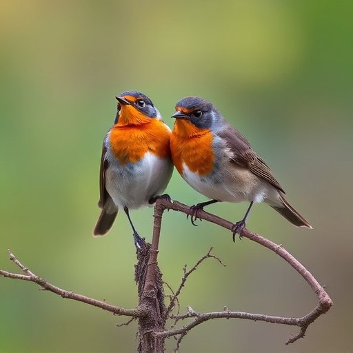 Pair of robins during breeding season