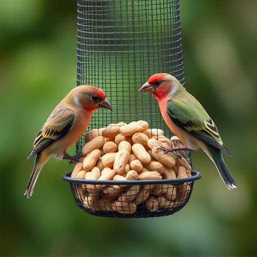 Peanuts for birds in mesh feeder