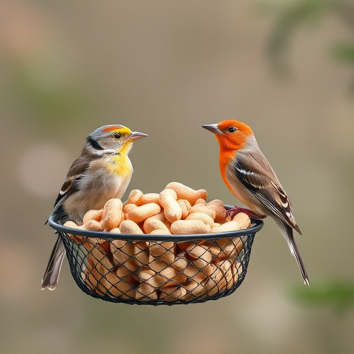Peanuts for birds in mesh feeder