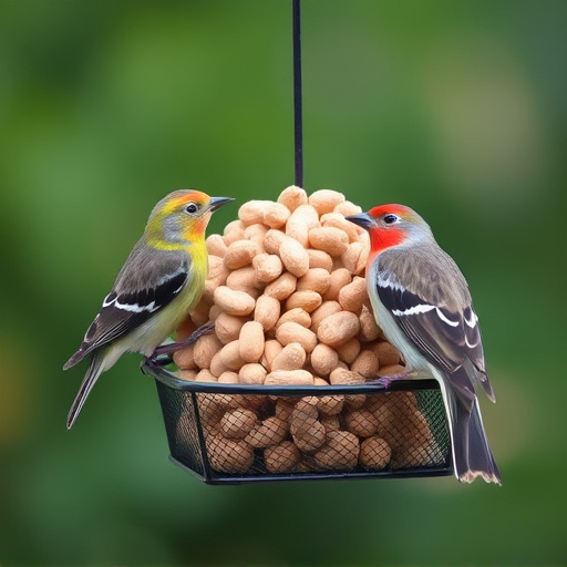Peanuts for birds in mesh feeder