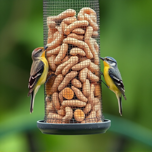 Peanuts for birds in mesh feeder