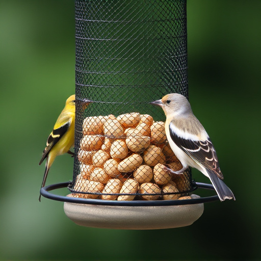 Peanuts for birds in mesh feeder