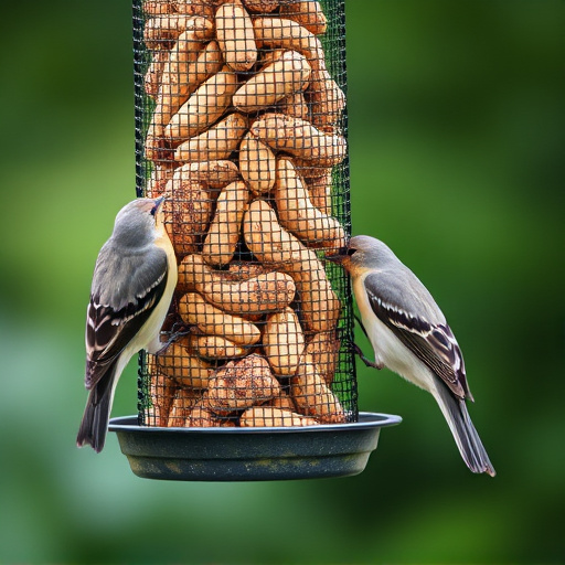 Peanuts for birds in mesh feeder