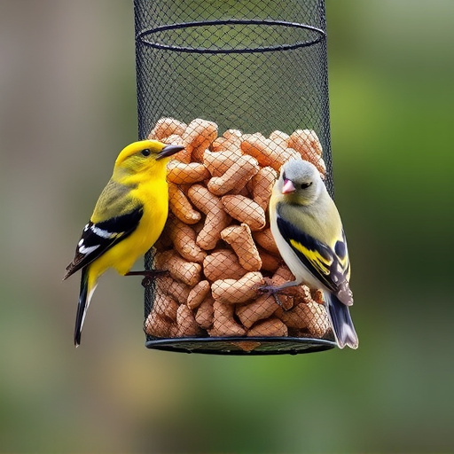 Peanuts for birds in mesh feeder