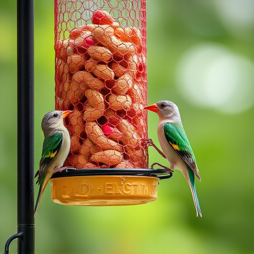 Peanuts for birds in mesh feeder