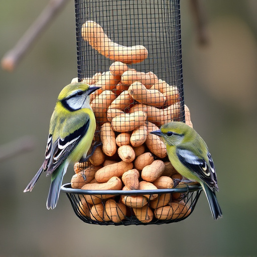 Peanuts for birds in mesh feeder