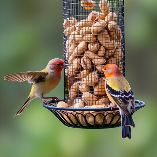 Peanuts for birds in mesh feeder