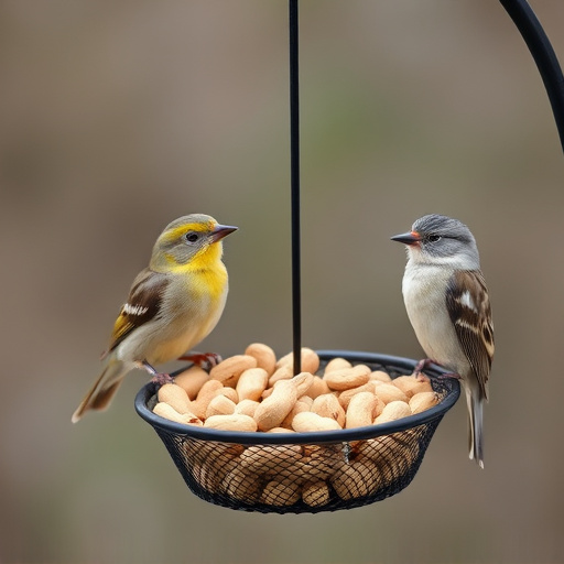 Peanuts for birds in mesh feeder