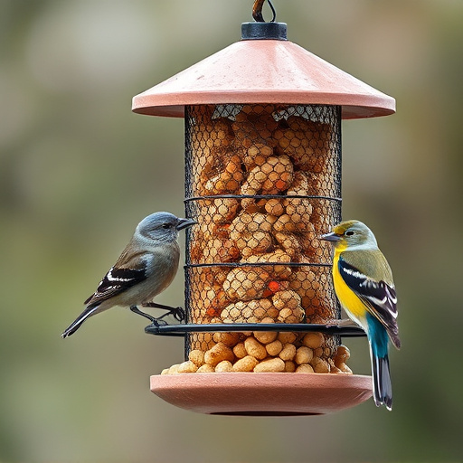 Peanuts for birds in mesh feeder