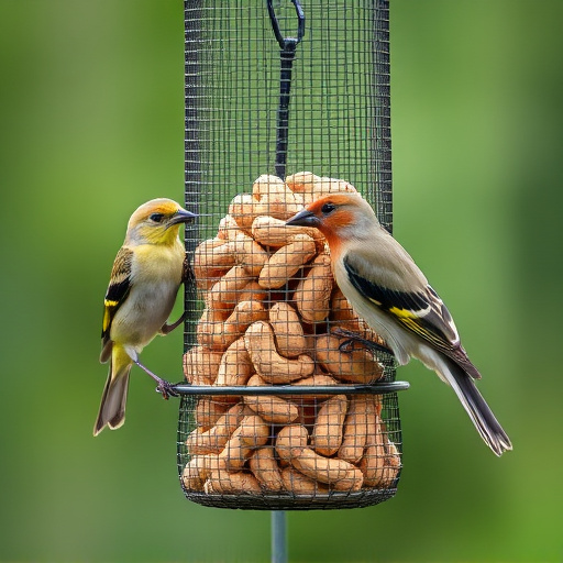 Peanuts for birds in mesh feeder