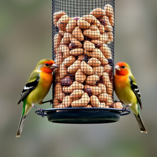 Peanuts for birds in mesh feeder