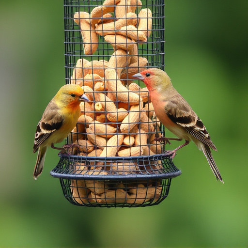 Peanuts for birds in mesh feeder