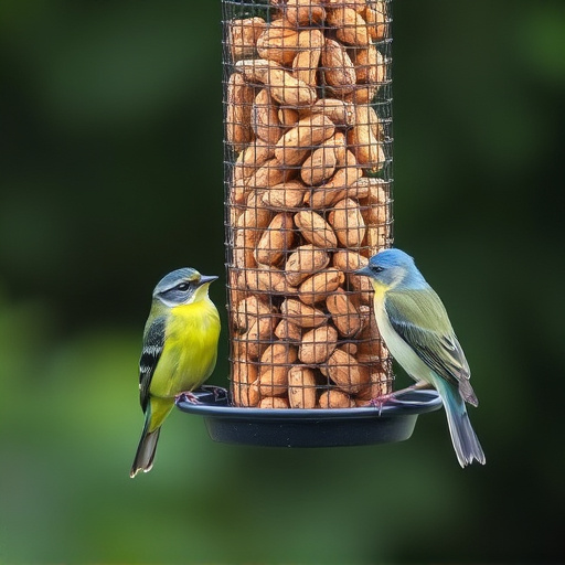 Peanuts for birds in mesh feeder