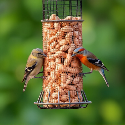 Peanuts for birds in mesh feeder