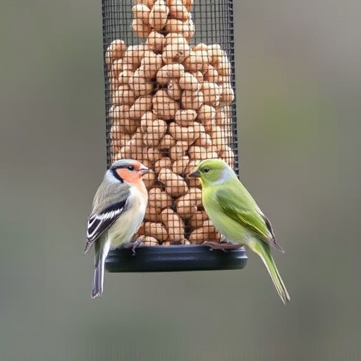 Peanuts for birds in mesh feeder