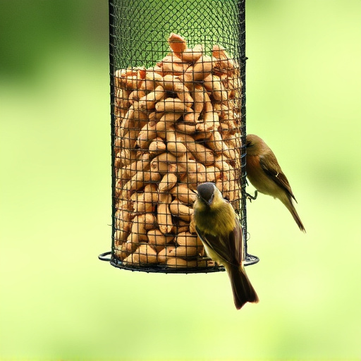 Peanuts for birds in mesh feeder