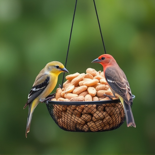 Peanuts for birds in mesh feeder