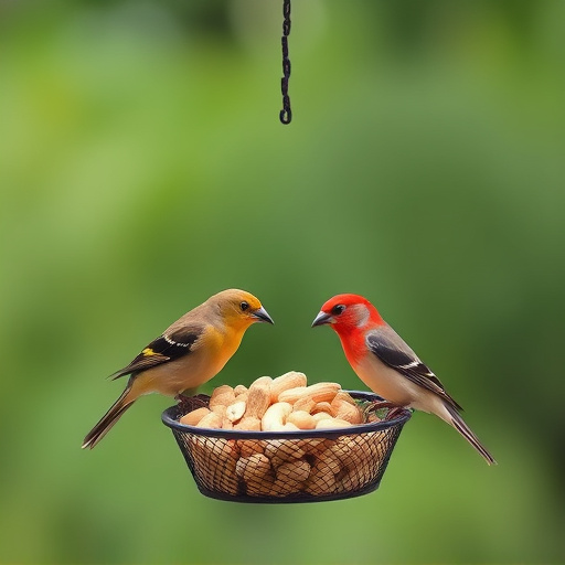 Peanuts for birds in mesh feeder