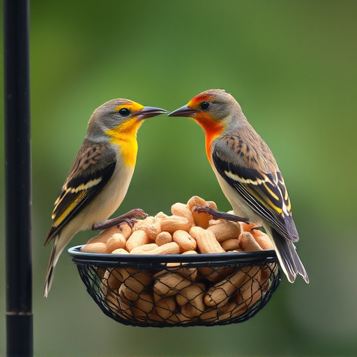 Peanuts for birds in mesh feeder