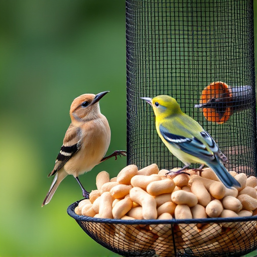 Peanuts for birds in mesh feeder