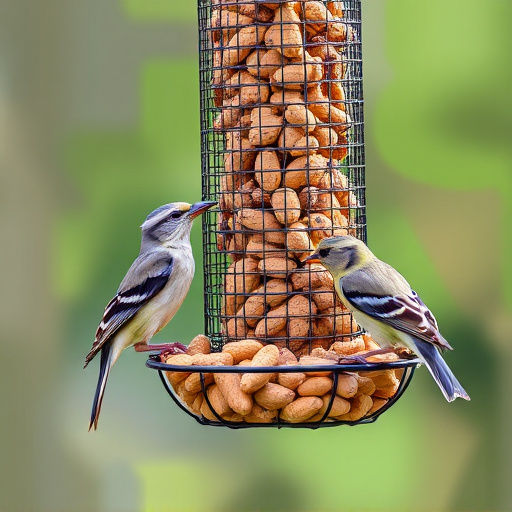Peanuts for birds in mesh feeder