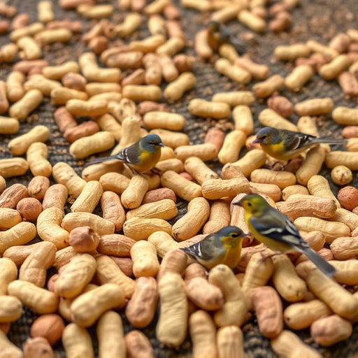 Peanuts scattered for visiting birds