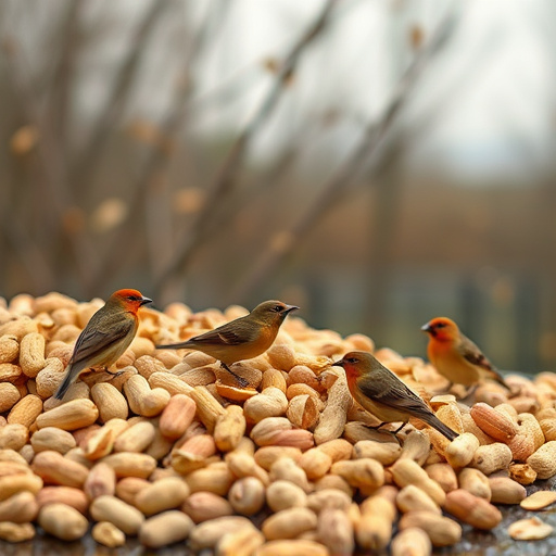 Peanuts scattered for visiting birds