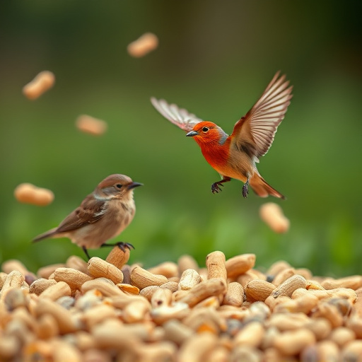 Peanuts scattered for visiting birds