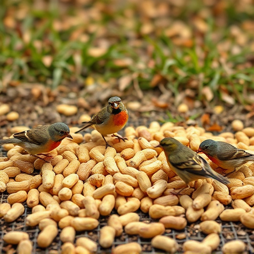 Peanuts scattered for visiting birds
