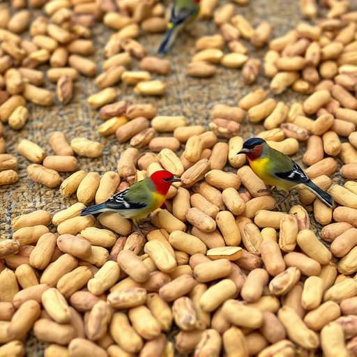 Peanuts scattered for visiting birds