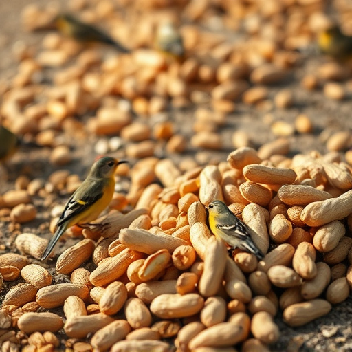 Peanuts scattered for visiting birds