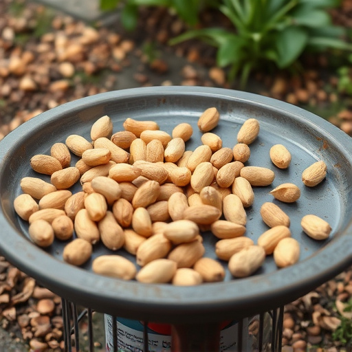 Peanuts scattered on garden feeding tray