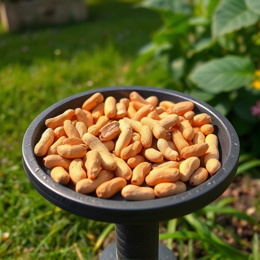 Peanuts scattered on garden feeding tray
