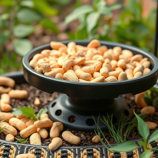 Peanuts scattered on garden feeding tray