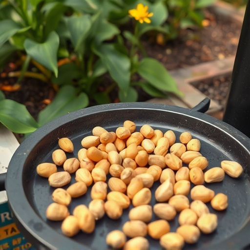 Peanuts scattered on garden feeding tray