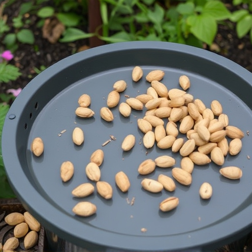 Peanuts scattered on garden feeding tray