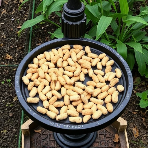 Peanuts scattered on garden feeding tray