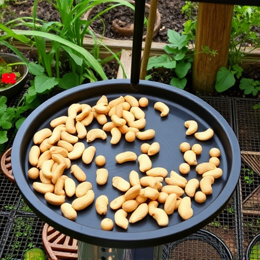 Peanuts scattered on garden feeding tray