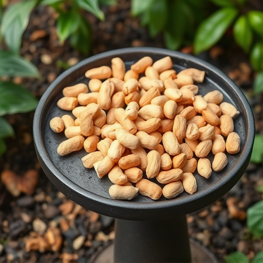 Peanuts scattered on garden feeding tray