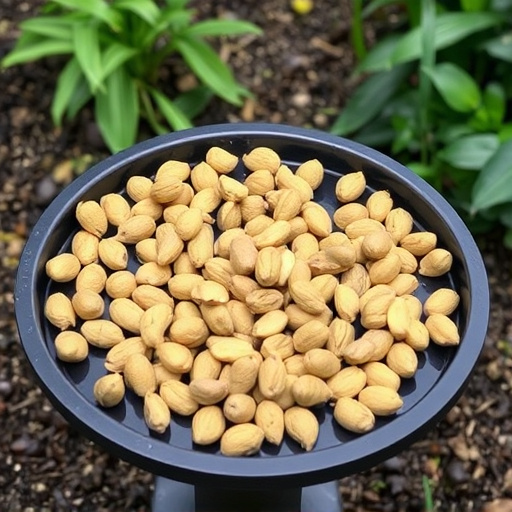 Peanuts scattered on garden feeding tray