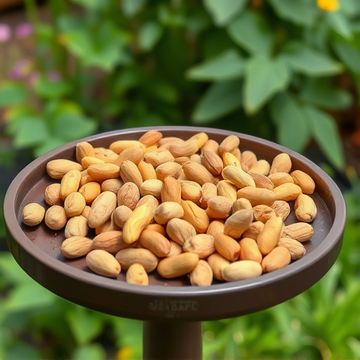 Peanuts scattered on garden feeding tray