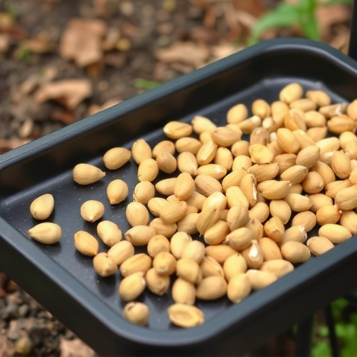 Peanuts scattered on garden feeding tray