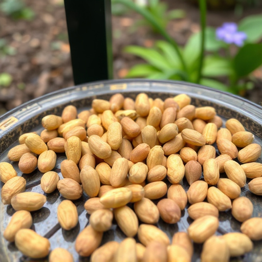 Peanuts scattered on garden feeding tray