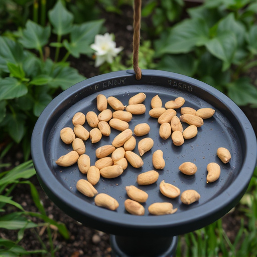 Peanuts scattered on garden feeding tray
